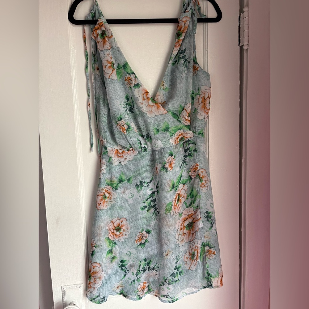 Lulus Mint Green Floral Mini Dress XL Plunge V Neck - Picture 2 of 5